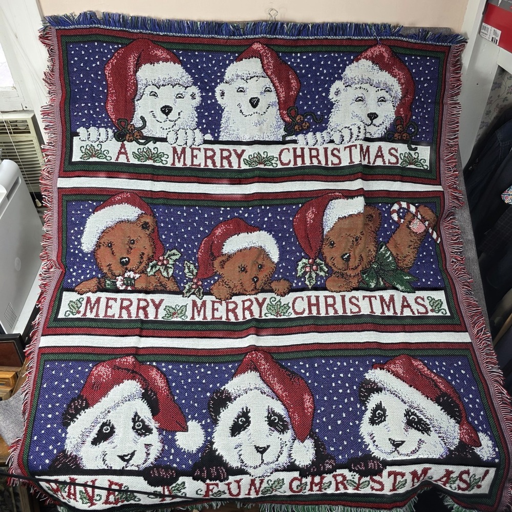 CHATHAM Panda Polar Bear Bears Santa Christmas Tapestry Throw Blanket CMI